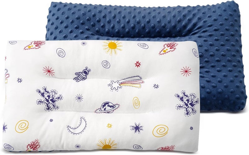 RESTIRY 1Pc Toddler Pillow with Soft Minky Dot Fabric,19X11inches Machine Washable,100% Cotton Kids Pillows for Sleeping,Breathable and Skin-Friendly,Kids Sleeping Pillow for 2-6 Year Old (Blue) - Image 1